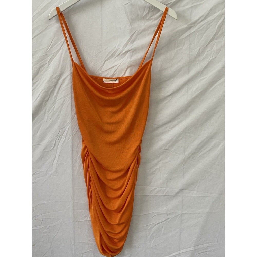 Forever Rose Couture Women’s Orange Ruched Cowl Neck Strappy Midi Dress M